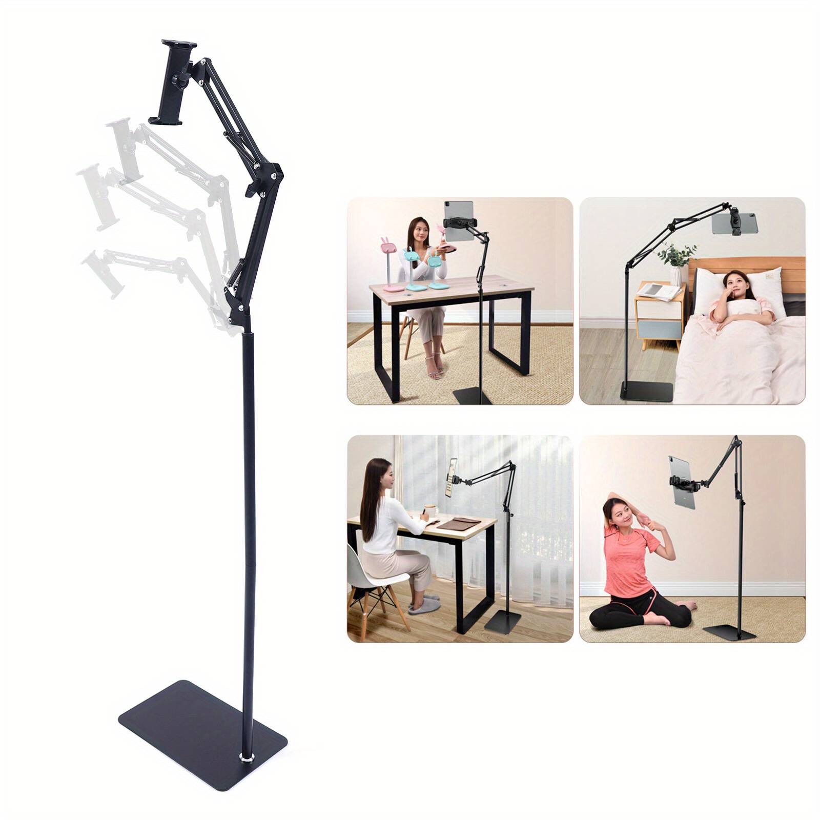 Tablet Floor Stand Duty Base Angle Height Stylish Adjustable Carbon Steel Phone Holder 360° Rotation Adjustable Foldable Tablet Arm Bed Sofa Use