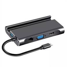 1037 7 i 1 USB C Hub 3*USB 3.0+Typ-C+HD+RJ45 Gigabit Ethernet-port+VGA multifunktionsomvandlare