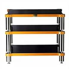 3 nivåer HiFi-rack AV-hylla massivt trä ljudskåp TV-stativ med medialagringshyllor svart (60 x 70 x 48 cm) förstärkare högtalarkomponenter stativ
