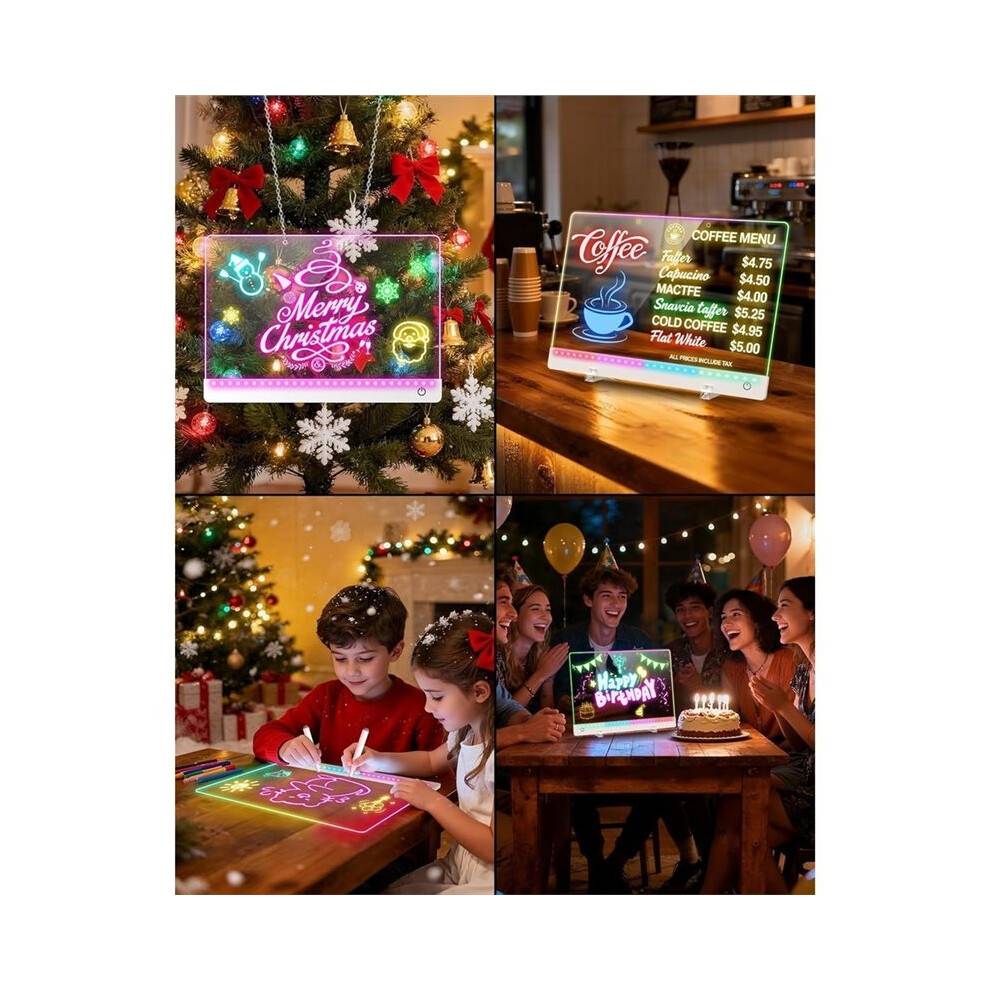 16 Inch LED Drawing Board for Kids - Rechargeable 7 Color Light Acrylic Note Pad with Stand,Gifts for 6-12 Year Old