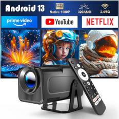 [Netflix officiell] HY320 NTV Android 13 smart projektor med Various officiella TV-appar, röstassistent 1080P ursprunglig/optisk upplösning 320ANSI 5G WiFi biltrapetskorrigering, projektor för