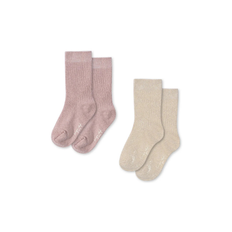 Konges Sløjd - 2-pak - Rib strømper - Glitter Rose Off White 19/21