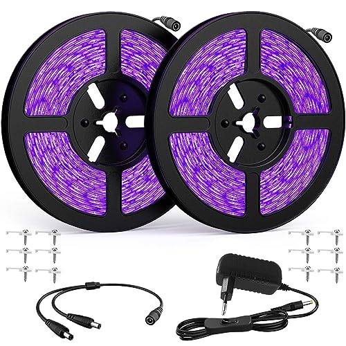 2pcs UV LED Strip 5M svart ljus med strömförsörjning, 12V flexibel 300 LED tejp, självhäftande 2835 remsa, UV lampa, dekoration