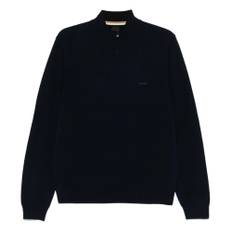 Hugo Boss, Strik, Herre, Blå, XL, Uld, Uld Half-Zip Strikvarer