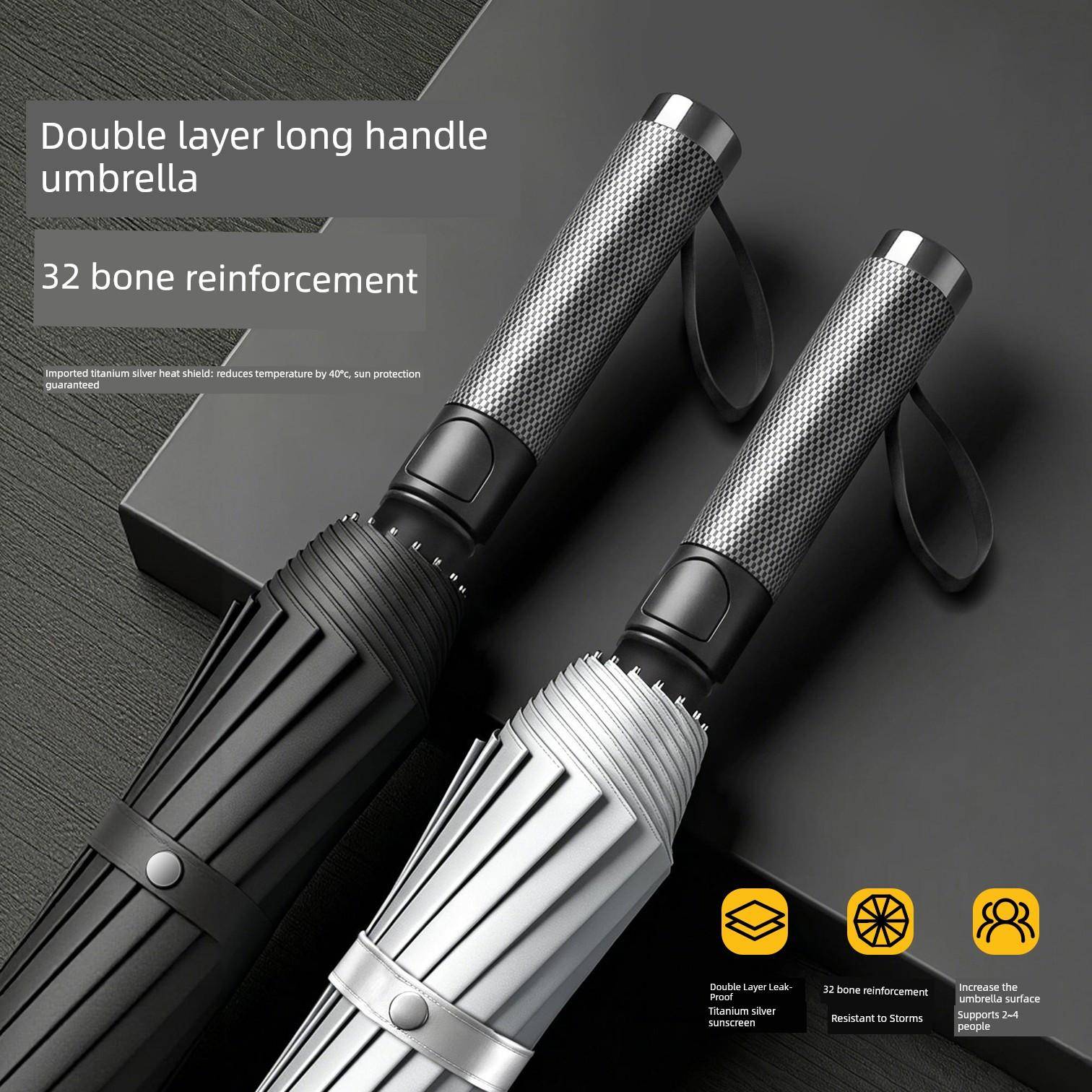 Long-Handled Umbrella, Windproof and Reinforced, Heavy Rain Resistant, Double-Layered and Thickened, Dual-Use for Sun and Rain, Sunshade, Uv cm