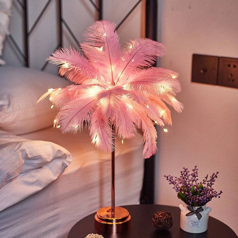 Featherlight™ - Trådlös Skrivbordslampa med Fjädrar - Rosa / 48 cm