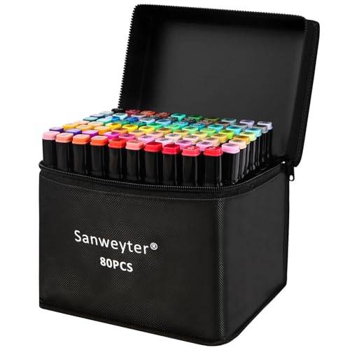 Sanweyter Alkohol Marker pennor set, 80+3 graffitipennor från färger mejsel & fin märkpennor dubbel spets alkoholpennor set, 2 sekunder snabbtorkande konst skiss