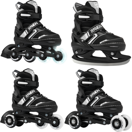 Raven 4in1 Helixi Hockey (2 Front Led Wheels) Inlines Svart / GRÅ - 34-37