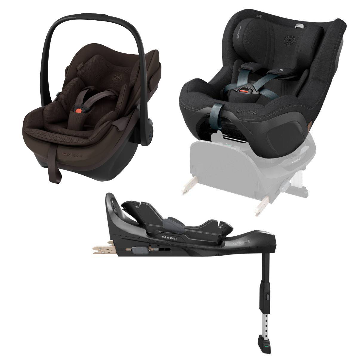 Maxi Cosi Slide Pro Bundle, Pearl - Pebble - FamilyFix - Espresso Brown