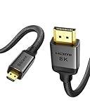 Silkland 8K 4K Micro HDMI to HDMI 2.1 Kabel 2M, 8K@60Hz, 4K@120Hz, 48Gbps, HDR, eARC Micro HDMI-Kabel Kompatibel med GoPro Hero, Raspberry Pi 5/4, Kamera, Monitor, Cam Link, Samsung G8 G9, TV