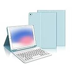 Tangentbord fodral för IPad 9,7 tum, iPad 6:e/5th Generation (2018/2017), IPad Pro 9.7, IPad Air 2/1, avtagbart franska AZERTY-tangentbord med fack för Apple Pencil, himmelsblått ..