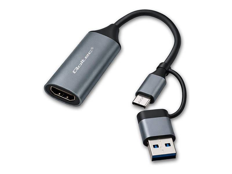 Qoltec Videoadapter Sort Grå --> I externt lager, forväntat leveransdatum hos dig 27-07-2026