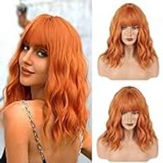 Gairyan kort bob peruk med lugg vågig mörk orange peruker damer kort hår axel längd kvinnor vågig lockig naturlig syntetisk cosplay peruker för fest halloween kostym