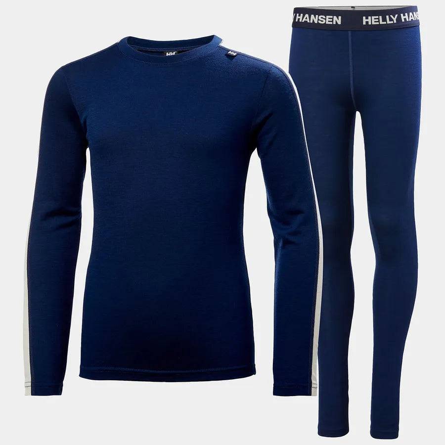 Helly Hansen Juniors' Merino Wool Base Layer Set Skiundertøj Sæt Børn - Ocean / 176 cm / 16 år