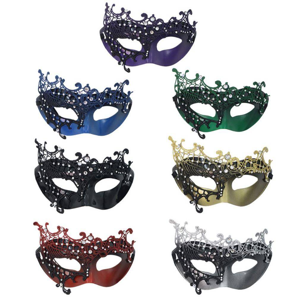 Raffinerad Festmask med Strassutsmyckning Genombruten Spets Plastmask med Strass Kostymrekvisita Halvansiktsspetsmask Maskeradfest