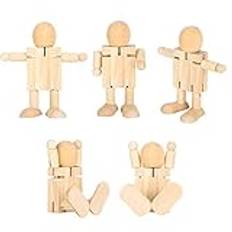 DriKou 5Pcs Wooden Doll, Christmas Decoration Movable Joint Robot Toy DIY Graffiti Deformable Adornments Micro Landscape Wooden Doll Blank Doll hotel mall window decoration