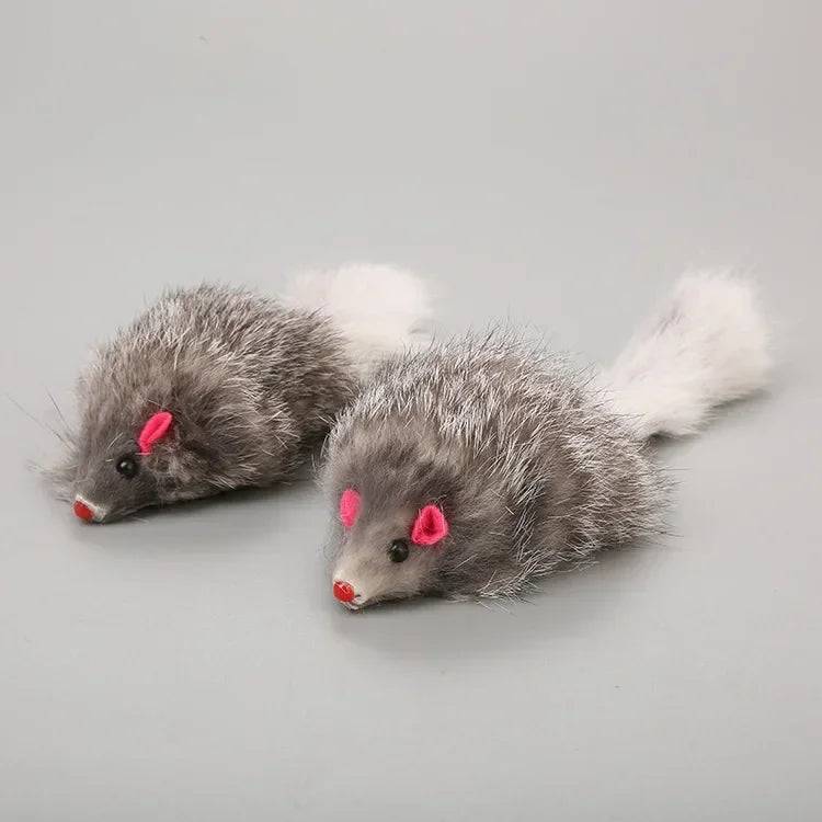 Rabbit Fur & Plush Mouse Toy for Cats – Long Tail Chew & Play Mice - Gray / 5pcs (5pcs)