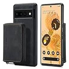 Telefonstödfodral Wallet Case with Card Holder for Google Pixel 7, Leather Magnetic 2-IN-1 Detachable Case,Zipper wallet case Shockproof Cover for Google Pixel 7 with Wireless Charging(Siyah)