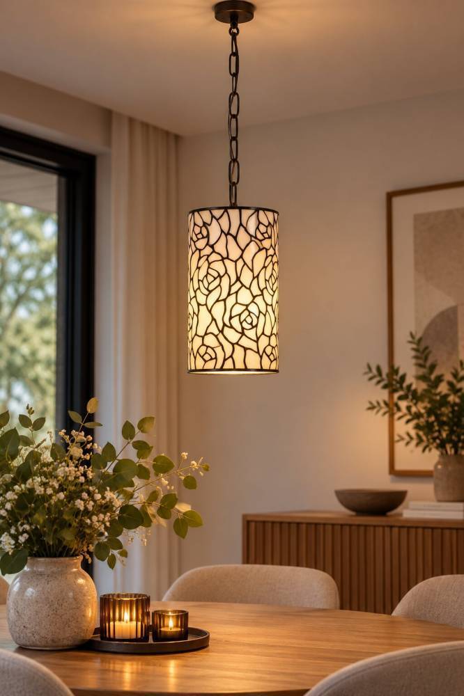 Tiffany hvid rose hængelampe.