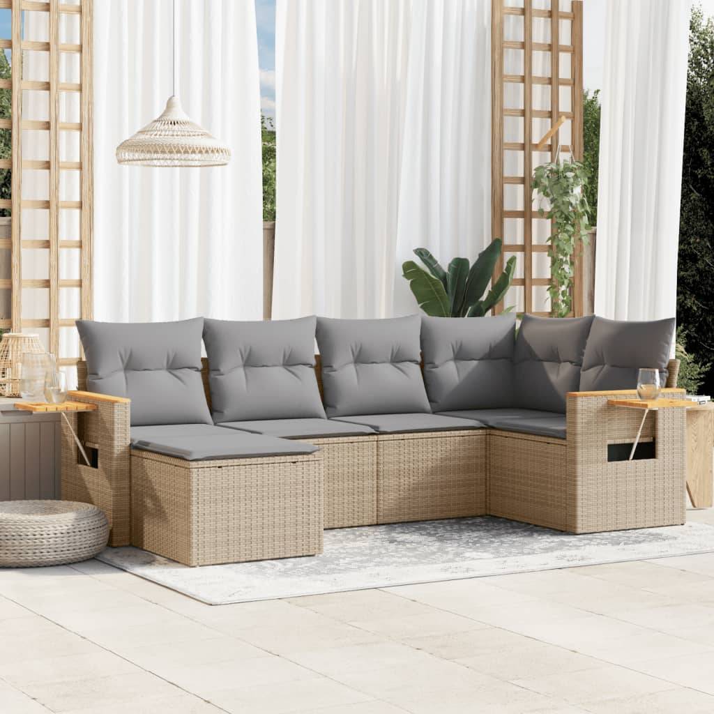 Sofasæt Til Haven 6 Dele Med Hynder Polyrattan - beige og grå / Uden bord