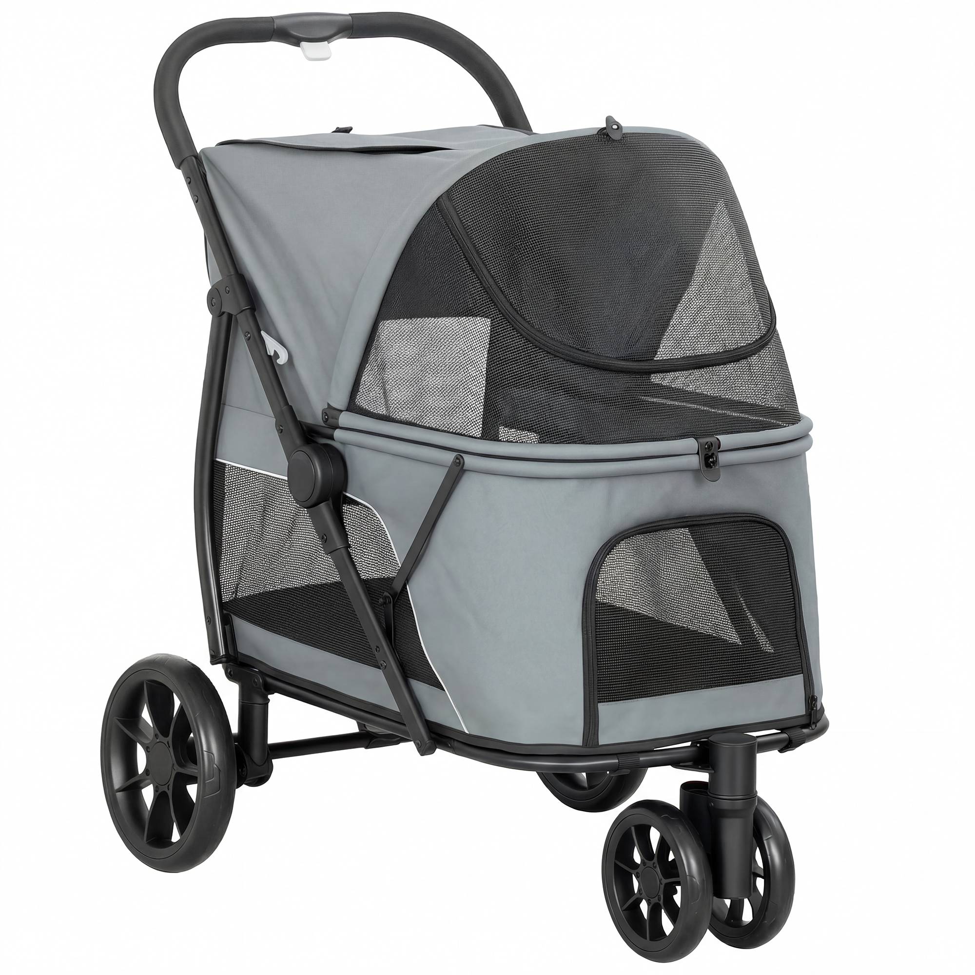 PawHut Dog Stroller, 3 Wheels Pet Stroller with Dual Entry, Easy One-Click Quick Fold, Mesh Windows, Washable Cushion