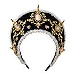 BPURB Renässans medeltida Tudor Queen huvudbonad för kvinnor Anne Boleyn pannband Elizabethan Royal Coronet huva tiara hatt (svart 1)