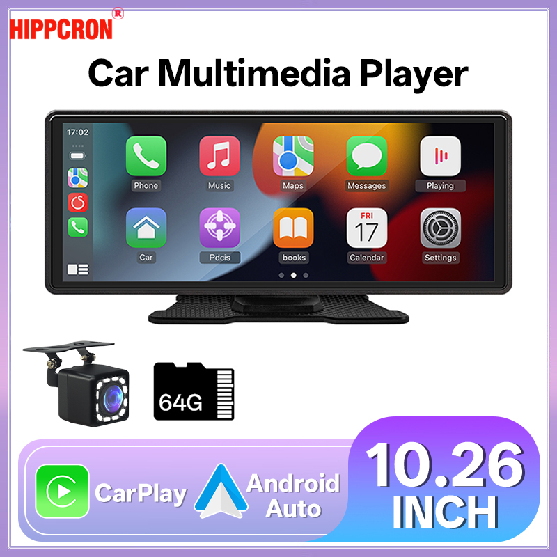 Hippcron 10.26'' Car Radio Screen Multimedia Video Player Wireless Carplay Android Auto Mirrorlink BT AUX TF USB Universal