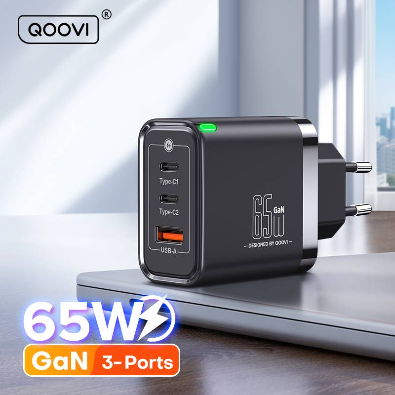 QOOVI 65W GaN Charger USB Type C Fast Charging Quick Charge 4.0 Adapter USB-C PD Charger For Samsung Xiaomi Macbook iPhone ipad