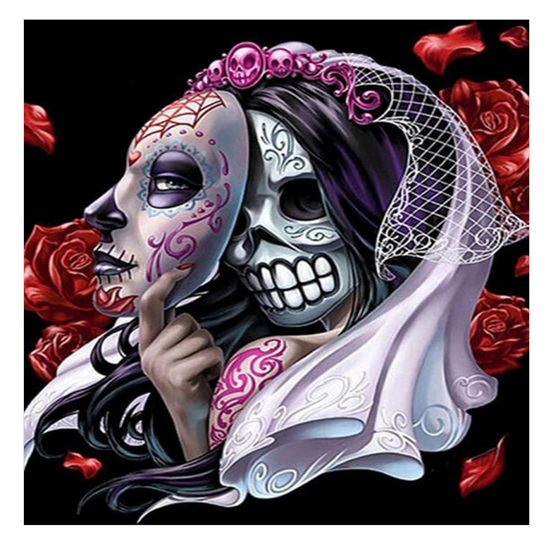 Skeletbrud med maske – Halloween sukkerprint 2×2–28×28 cm - 3x3 cm - 48 stk.