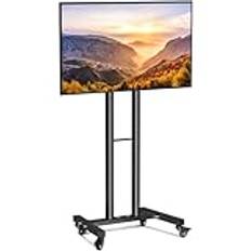 Mobilt TV-stativ på hjul med justerbar höjd WHYFONE Heavy Duty TV-vagn för 60 tums plattskärms-TV, universellt rullande TV-stativ med låsbara hjul, enkel montering