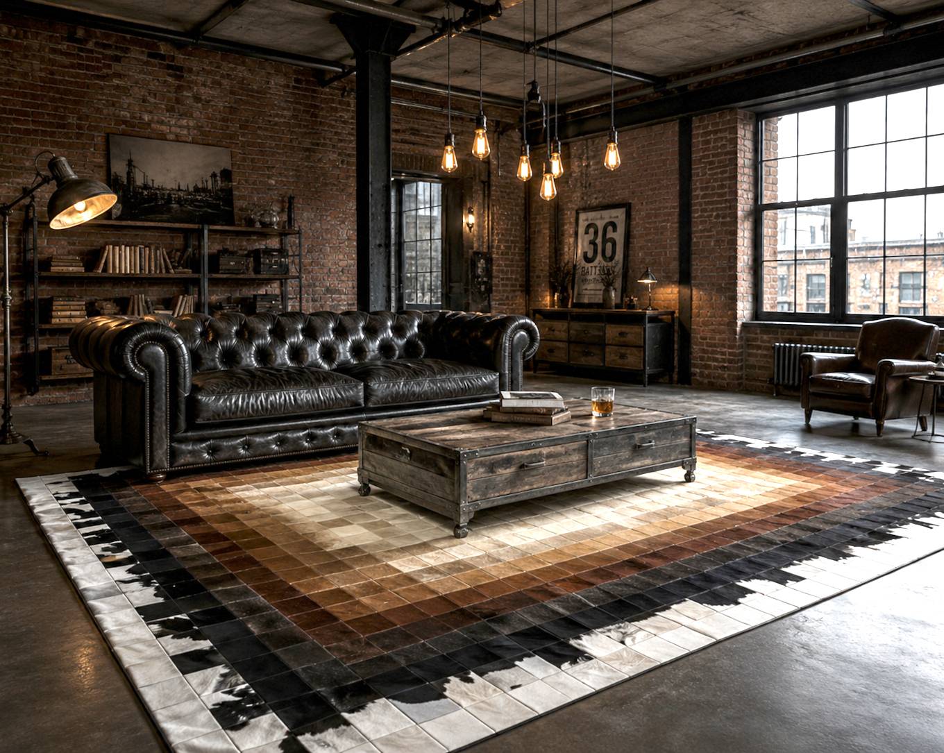 Patchwork lädermatta i 720 små kvadrater - 240 x 300 cm - Black/brown/beige/wh (240 x 300 cm)