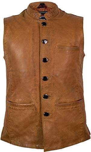 Läderväst Herr I Äkta Lammnappa, Klassisk Skinnväst Herr, Ärmlös Gilet Med Slim Fit, Ståkrage, Ytterfickor, Innerfickor