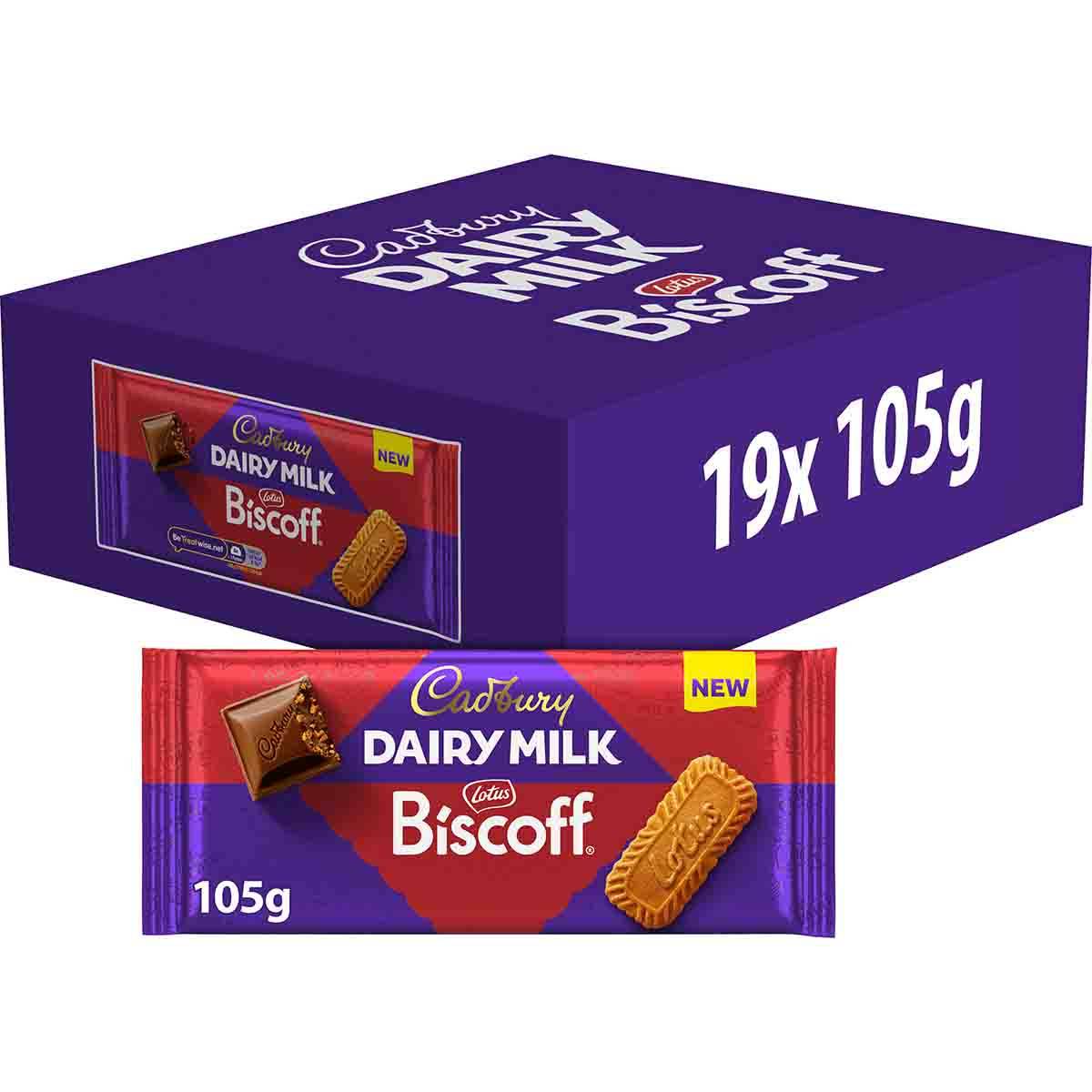 Cadbury Dairy Milk Lotus Biscoff Chocolate Bar 105g (Box of 19)