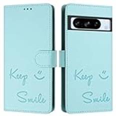 JZ För Pixel 8Pro Fall Konstläder Flip Cover Wallet [Keep Smile][Handled & Neck Strap][Korthållare] För Google Pixel 8 Pro Fall - Mint Green