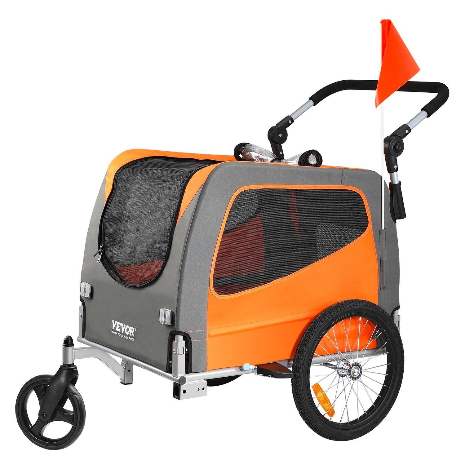 Dog Bike Trailer, Supports up to 66 lbs, 2-in-1 Pet Stroller Cart Bicycle Carrier, Easy Folding Cart Frame with Quick Release Wheels, Universal