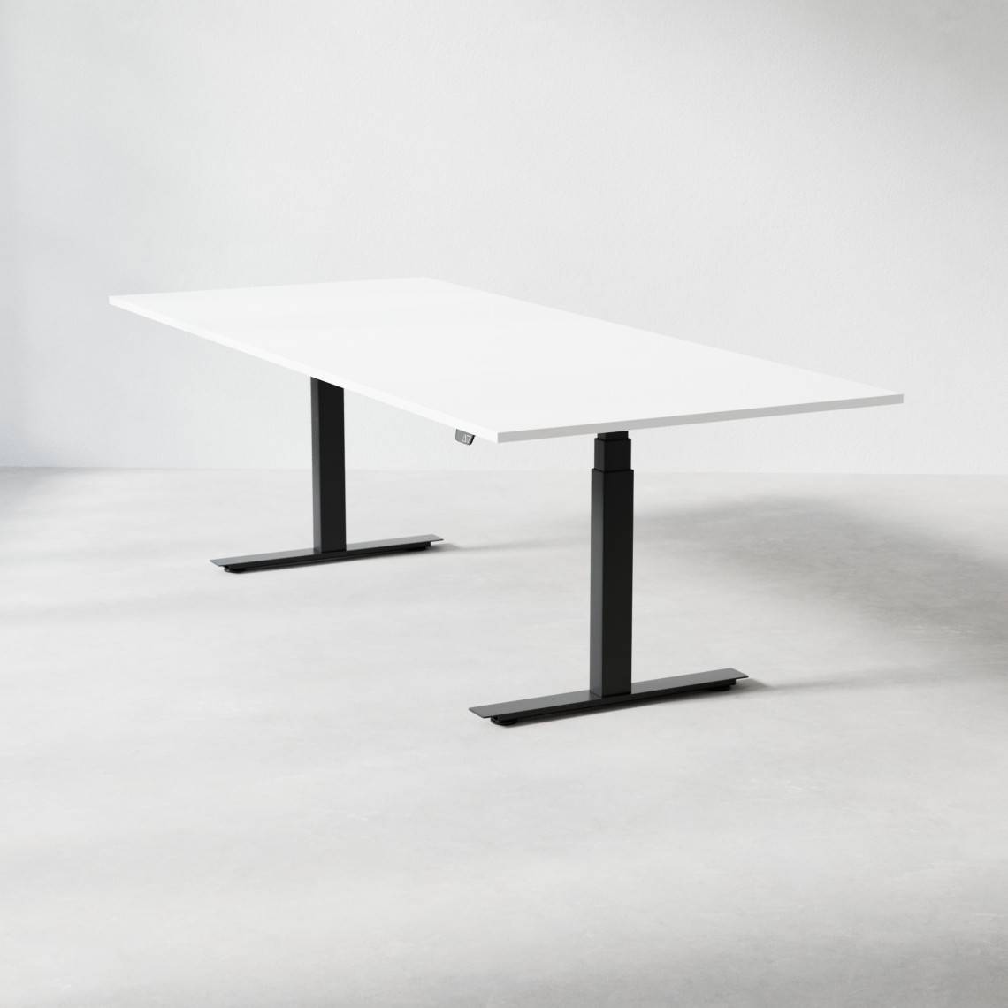 Hæve sænke konferencebord Modul, Størrelse 180 cm, Farve Hvid, Ben Sort.