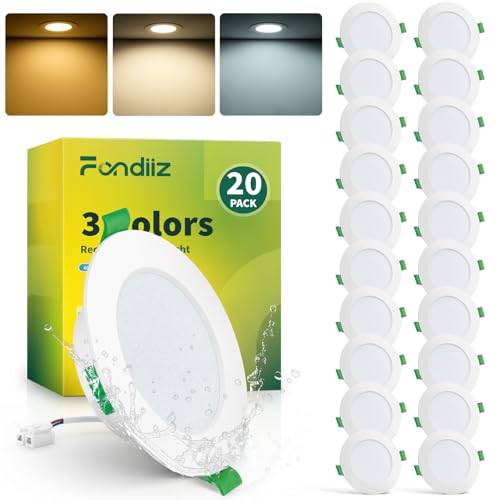 Fondiiz 20er Set LED Spots 230V, 6W 700LM LED Einbaustrahler Warmweiß Neutralweiß Kaltweiß, IP44 Spots Deckenleuchte Flach Deckenspots für Badezimmer Küche, 75–85mm Lochmaß, Ultra Flach 25mm