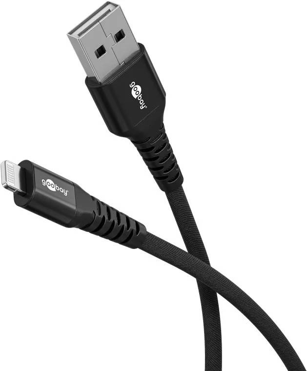 Goobay Lightning USB-A superblødt tekstilkabel med metalstik, 0,5 m, sort