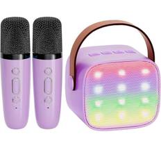 Mini Karaoke Maskine til Børn, Bærbar Bluetooth Højttaler med Trådløs Mikrofon, Julegave til Piger 4-10 År (Lilla)