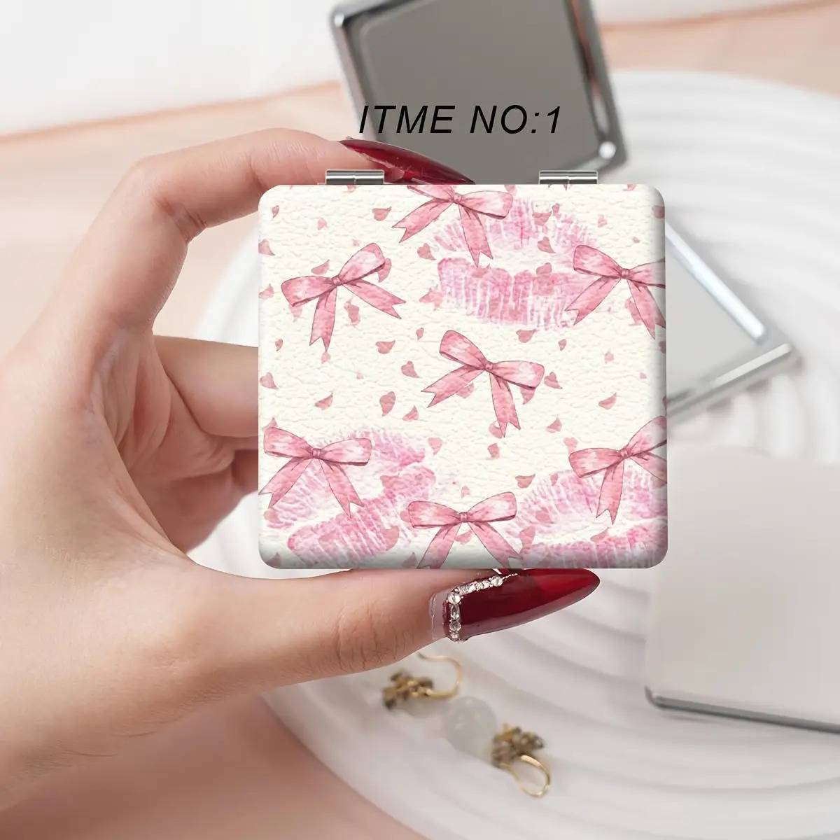 TEMU Portable Folding Makeup Mirror- Compact Travel Vanity Mirror With Flip Cover, Birthday/valentine's/wedding Gift Beauty Tool For Girls Handheld Portable Mirror