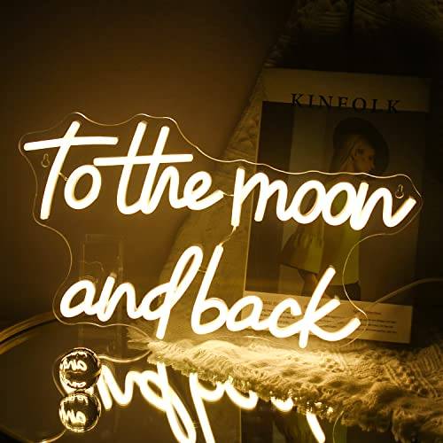 To The Moon and Back Neonskylt, neon LED-skyltar, varmvit, för sovrum, vägg, USB neon nattlampa för sovrum eller barnrum, present till hemmafest