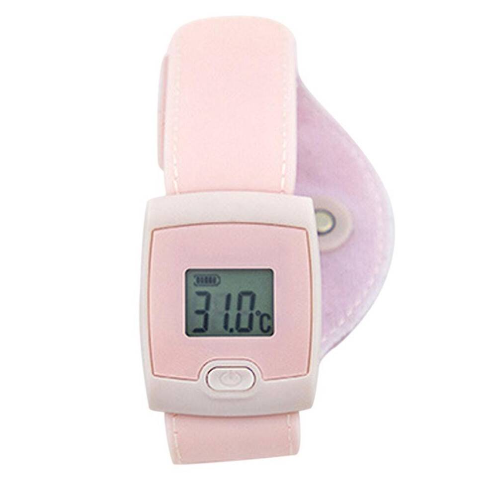 (Pink) Digital Baby Intelligent Bluetooth Thermometer Smart Fevers Temperature Bracelet LCD Display for Kids Adults
