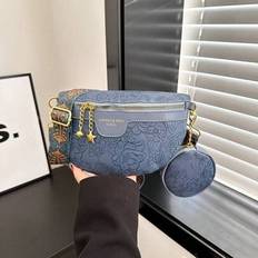 Fashion Embossed Waist Bag & Chest Bag 2 Pieces Set For Women, Large Capacity, Chinese Style - Blue