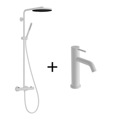 Bundle: Hansgrohe Tecturis S 80 Håndvaskarmatur + Pulsify S Puro 260 Showerpipe, Mat Hvid