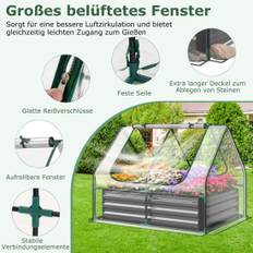 3 i 1 drivhus med højbed metal plantekasse PVC film blomsterbed med to vinduer sølv 129 x 97 x 96 cm