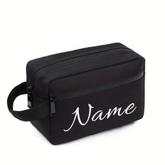 TEMU Custom Embroidered Fashion Tote Bag, Personalized Name & Text, Multiple Compartments For Cosmetics And Toiletries Storage, Unisex Portable Travel Pouch, Casual Accessory For Travel, Makeup Pouch