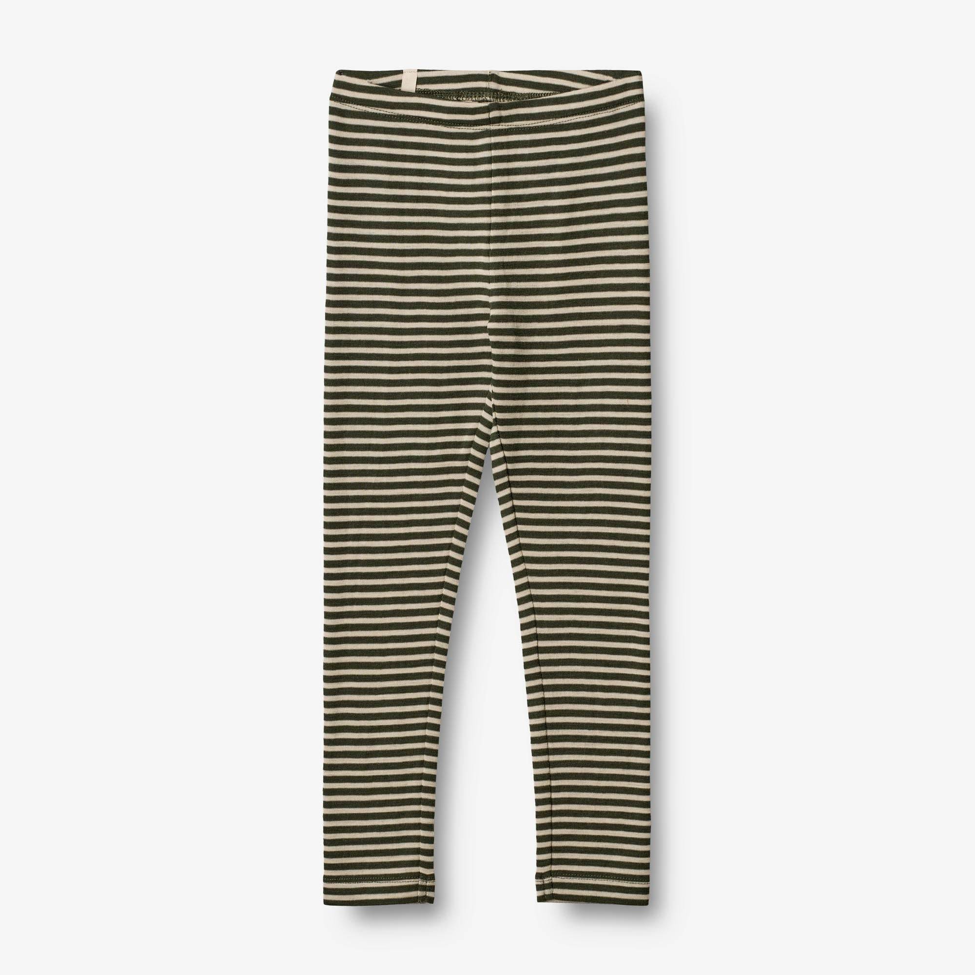 WHEAT® - Uld Leggings - green stripe - Str 134/9 år.