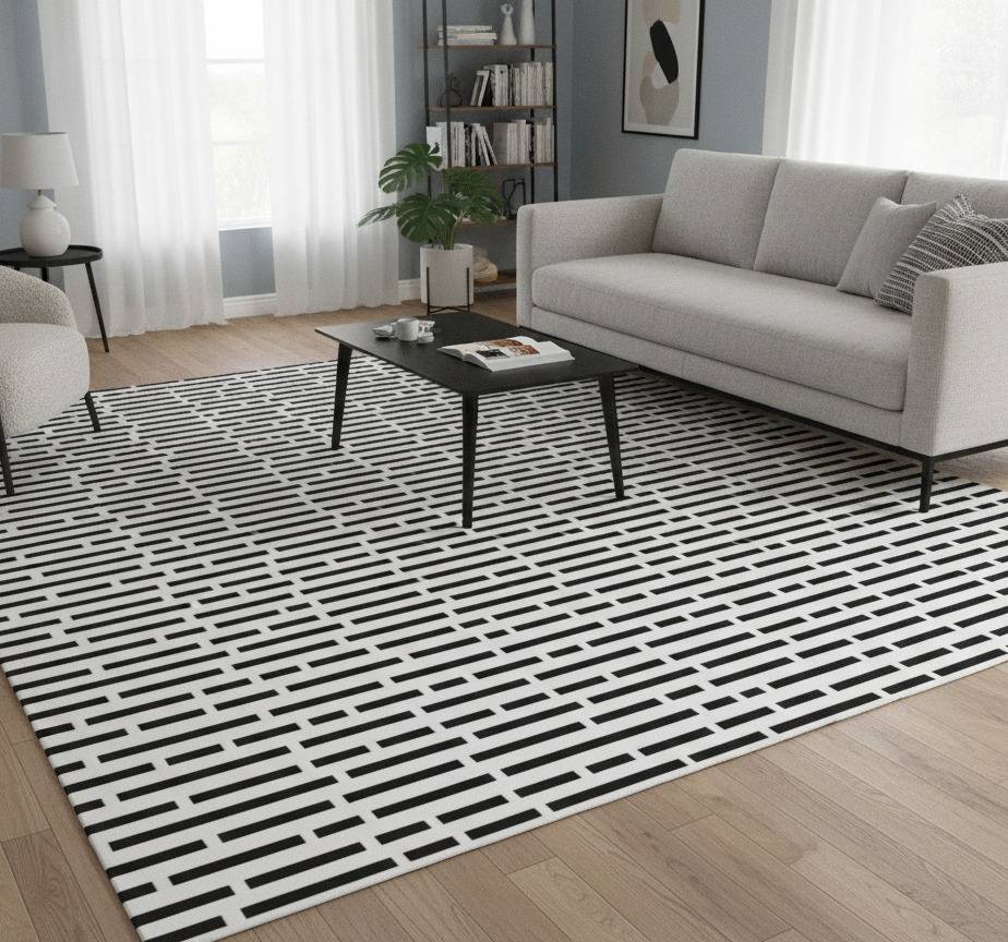 Vinylmatta entré nordisk stil svartvita rektanglar