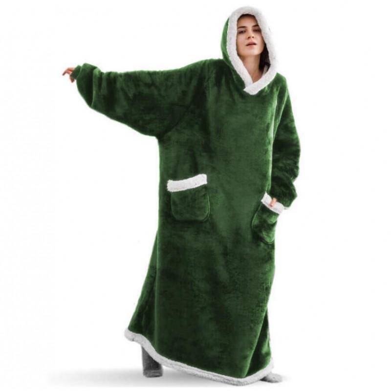 Wearable Blanket Couch TV Watching Soft Fleece Throw With Pocket Long Hoodie Style Cozy Lounge