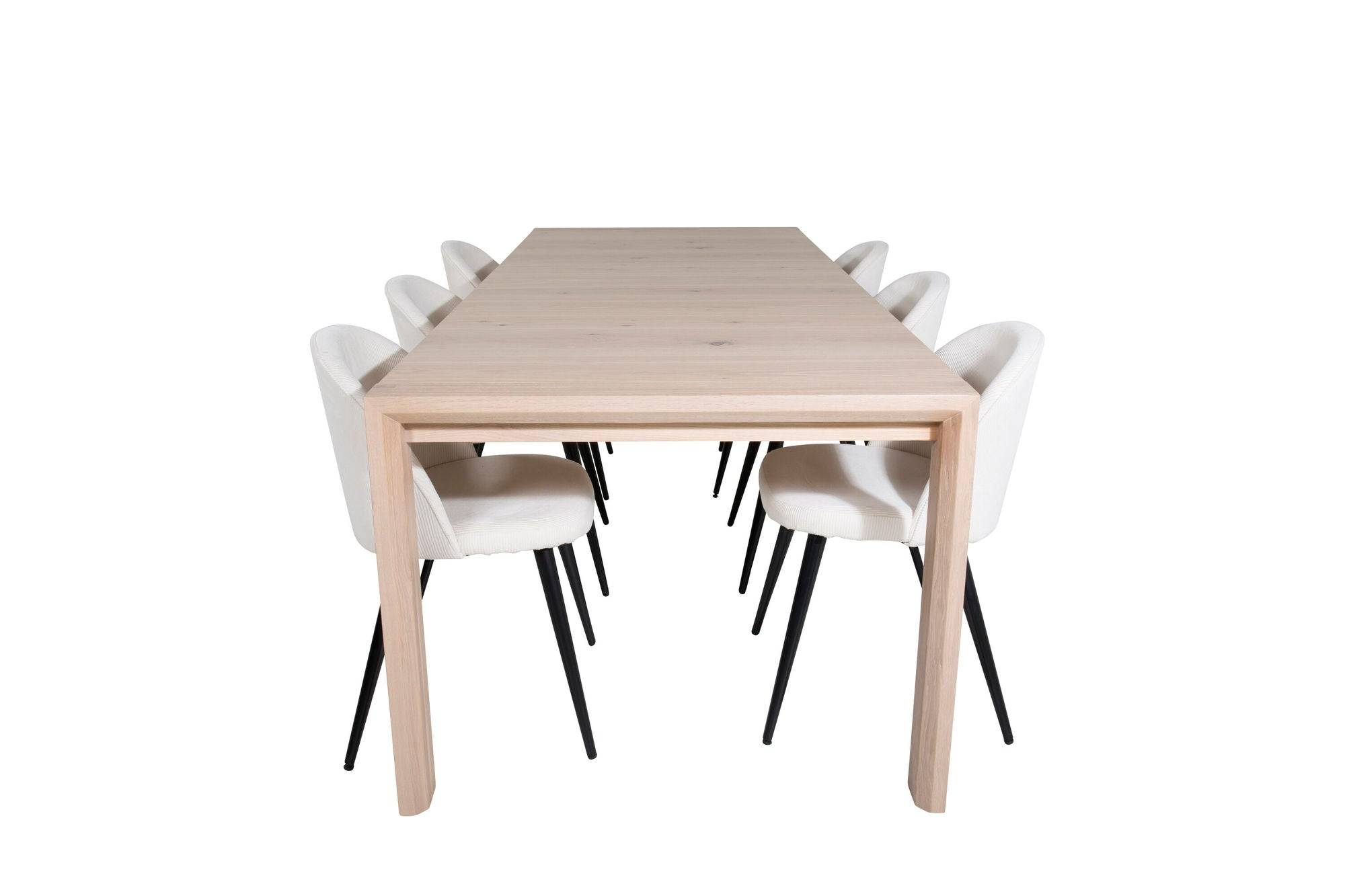 Venture Home Slider Extention bord - White Wash - 170+40+40cm +Velvet Spisebordsstol Corduroy